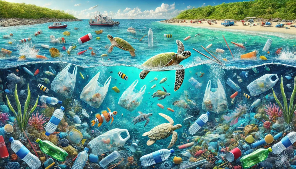 Imagem que reflete a quantidade de plástico na água