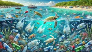 Imagem que reflete a quantidade de plástico na água