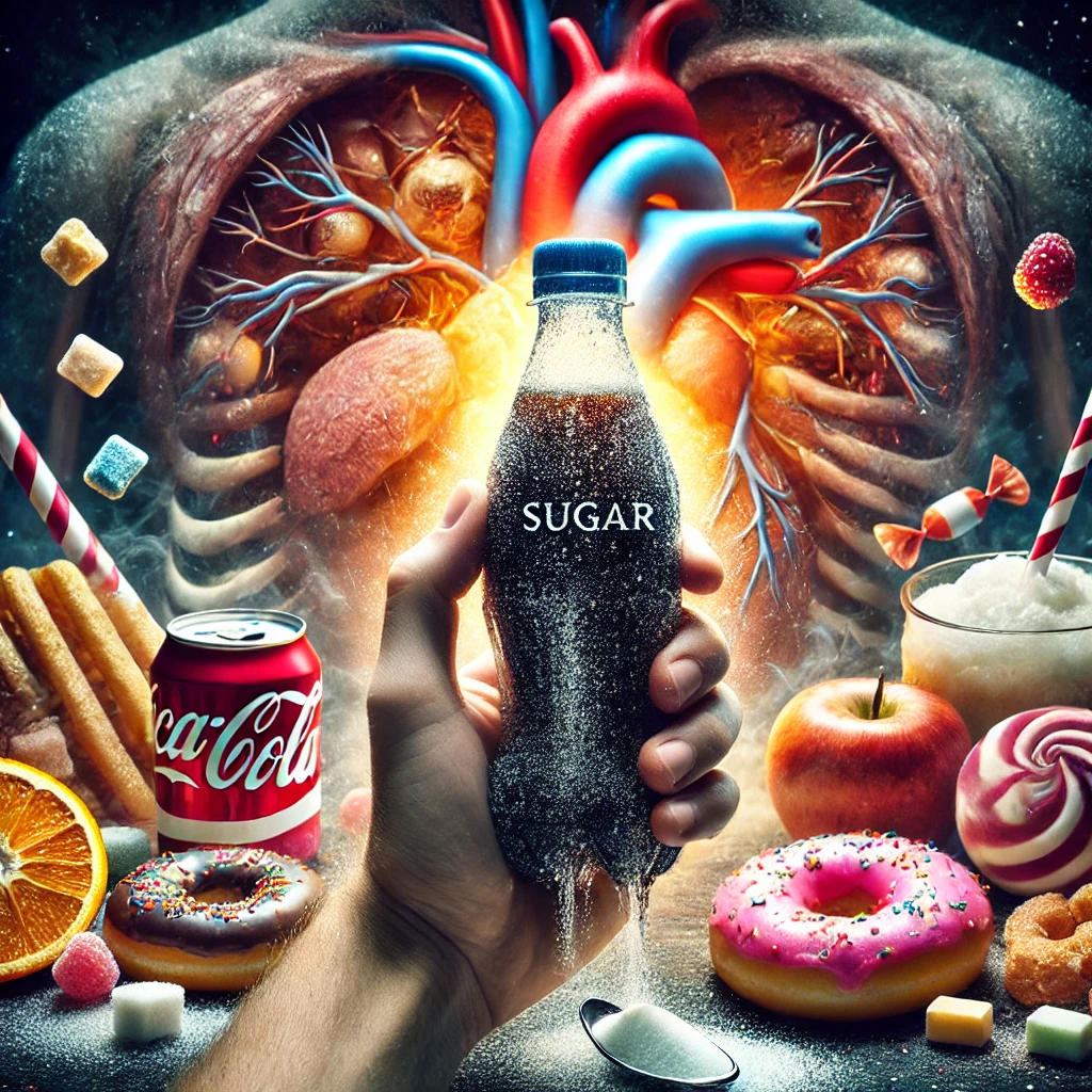 Impacto do açúcar na saúde: excesso de açúcar pode prejudicar a saúde metabólica, cardiovascular e mental.